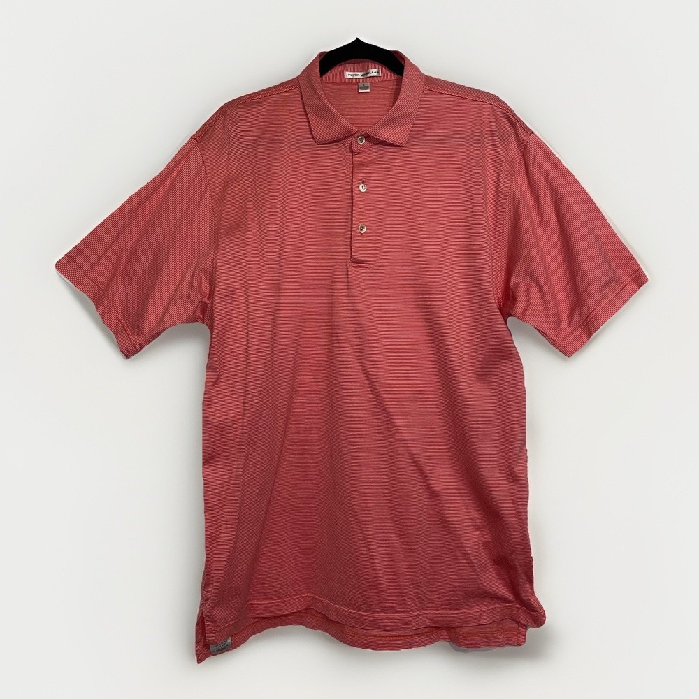 Peter Millar Golf Polo‎ Collared Shirt Mens Large Red/White Striped 100% Cotton
